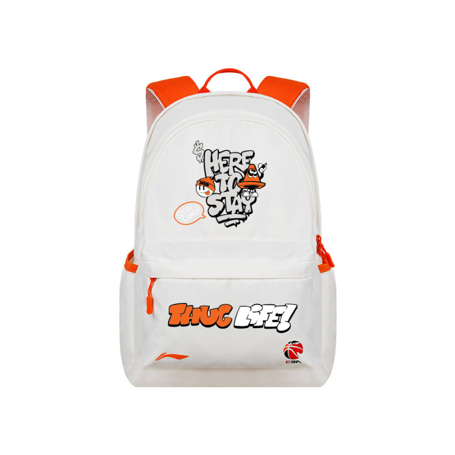 Li-Ning Li Ning CBA Collection Polyester Backpack Regular Unisex White Orange