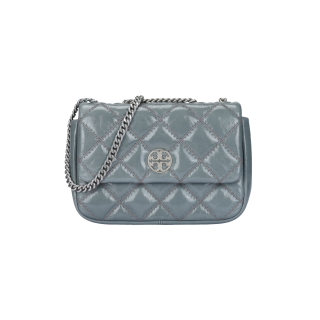 TORY BURCH Willa Goat Waxed Leather Shoulder Bag, Crossbody Bag Women's Haze Blue