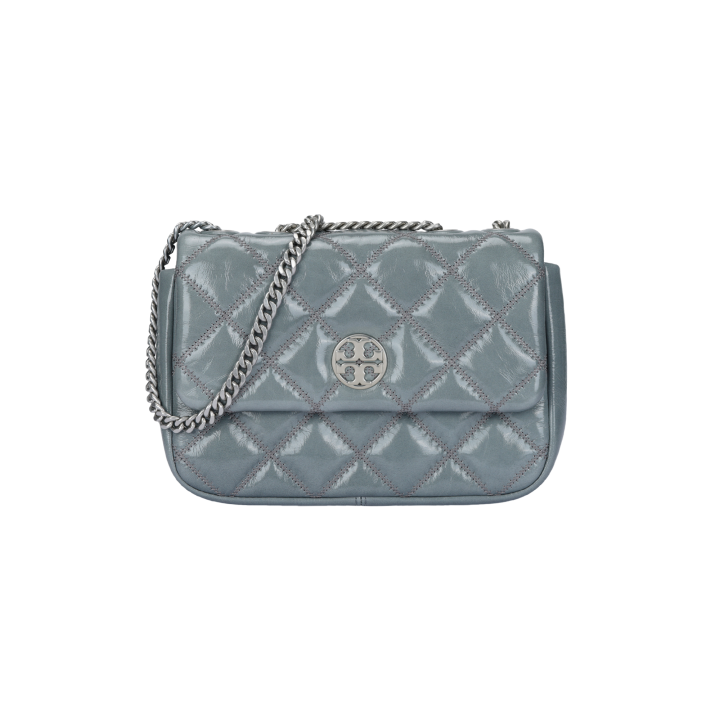TORY BURCH TORY BURCH Willa Goat Waxed Leather Shoulder Bag, Crossbody Bag Women's Haze Blue