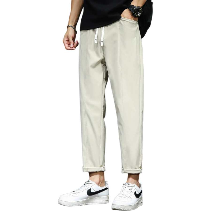 Tonlion Casual Pants Unisex Light Khaki Thin Straight Fit Pants