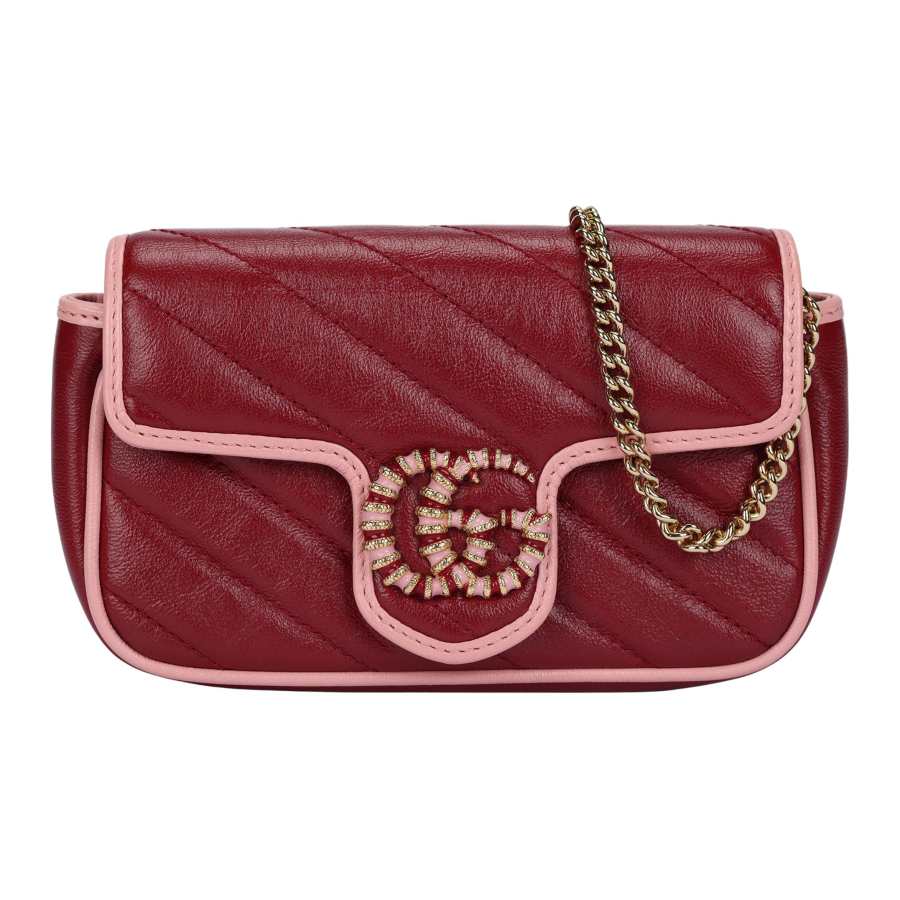 GUCCI GG Marmont Leather Shoulder Bag, Crossbody Bag Mini Women's Red & Pink