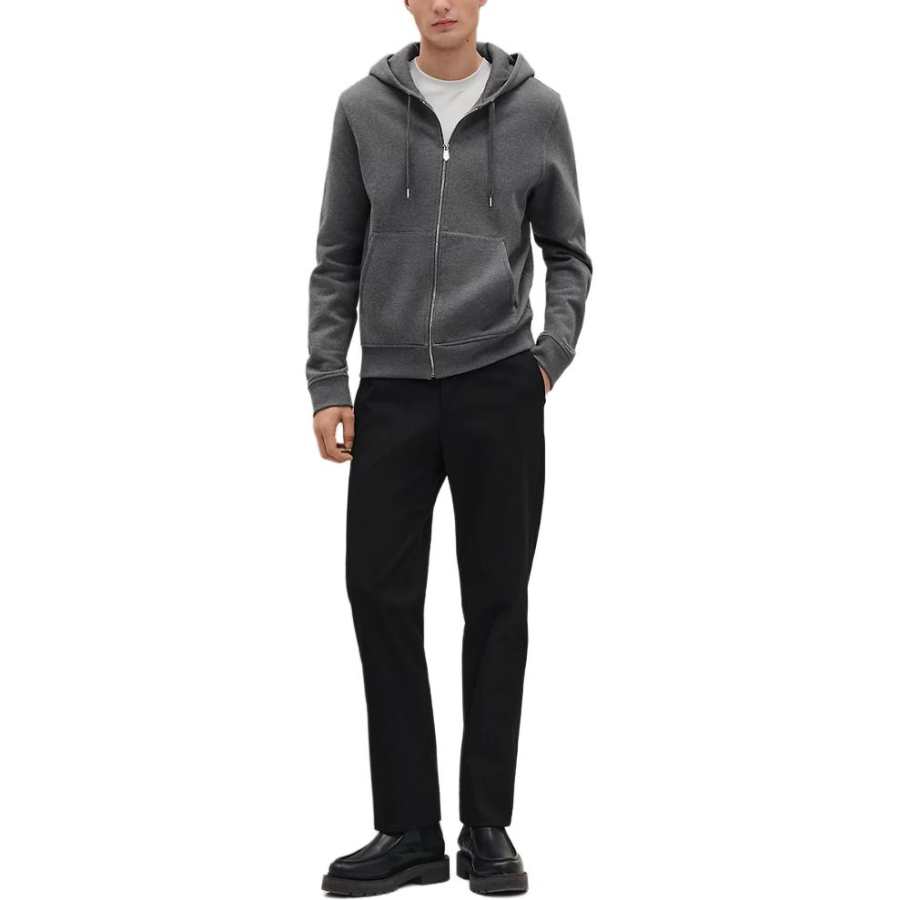 HERMES Sweatshirts Men's Gray Hooded Moderate Cardigan