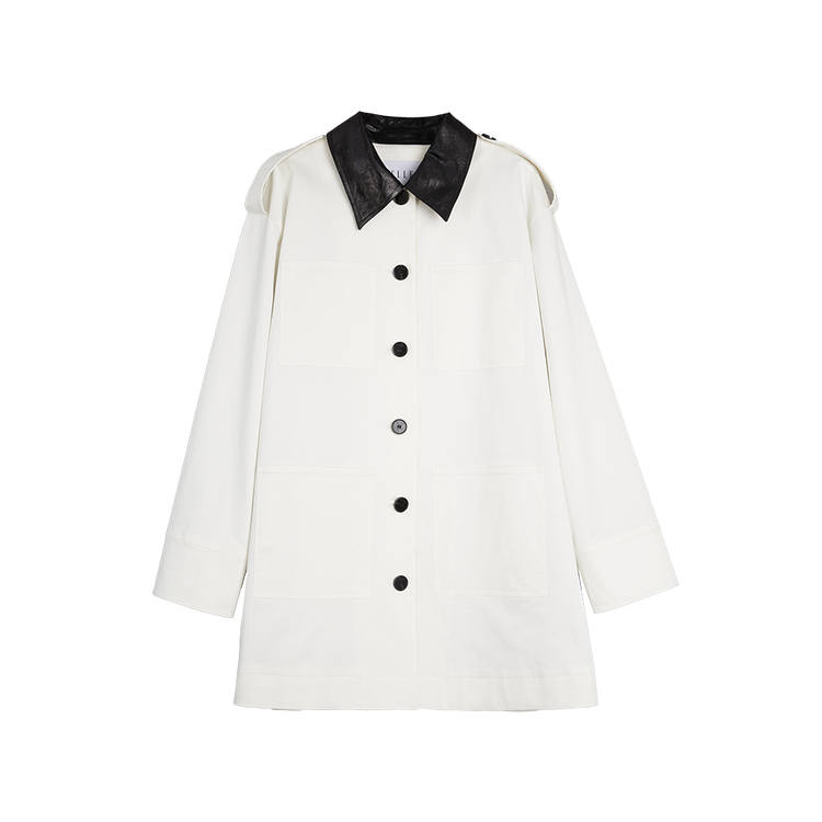 ELLE Trench Coats Women's White Lapel Moderate