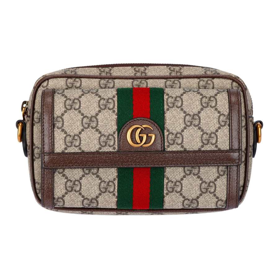 GUCCI Ophidia Canvas With Leather Shoulder Bag, Crossbody Bag Mini Women's Beige & Ebony