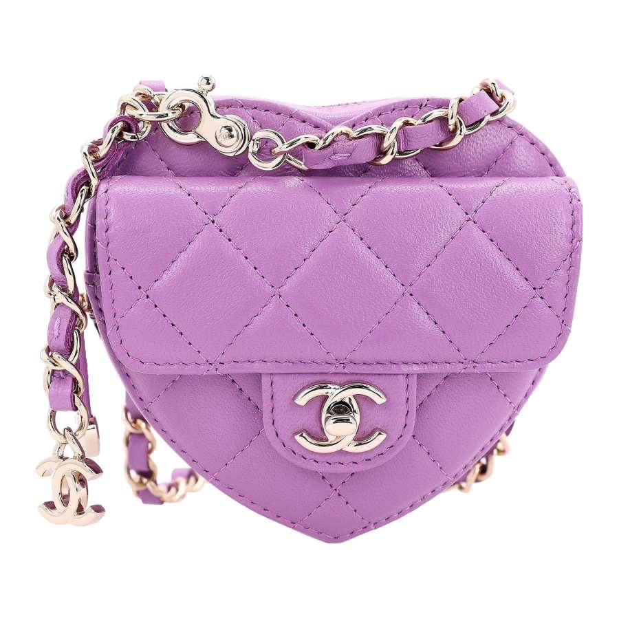 CHANEL Sheepskin Heart Bag, Shoulder Bag, Crossbody Bag, Fanny Pack Mini Women's Purple