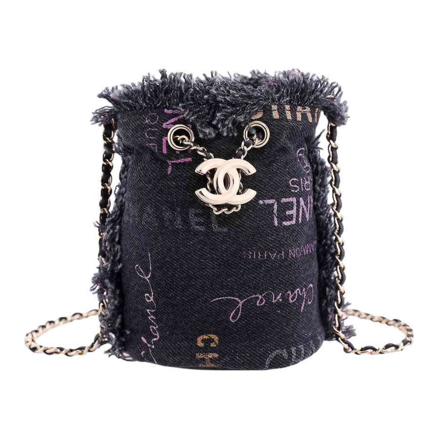 CHANEL Denim Bucket Bags Crossbody Bag, Shoulder Bag Mini Women's Black