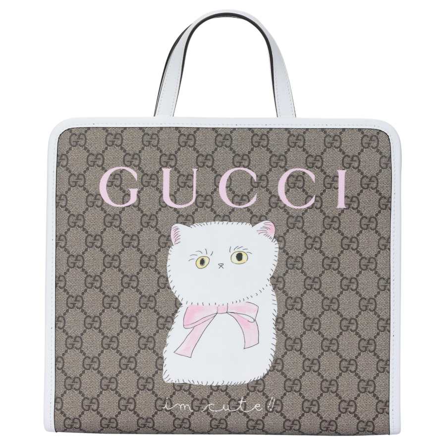 GUCCI GG Supreme Canvas Handbag Women's Beige & Dark Brown