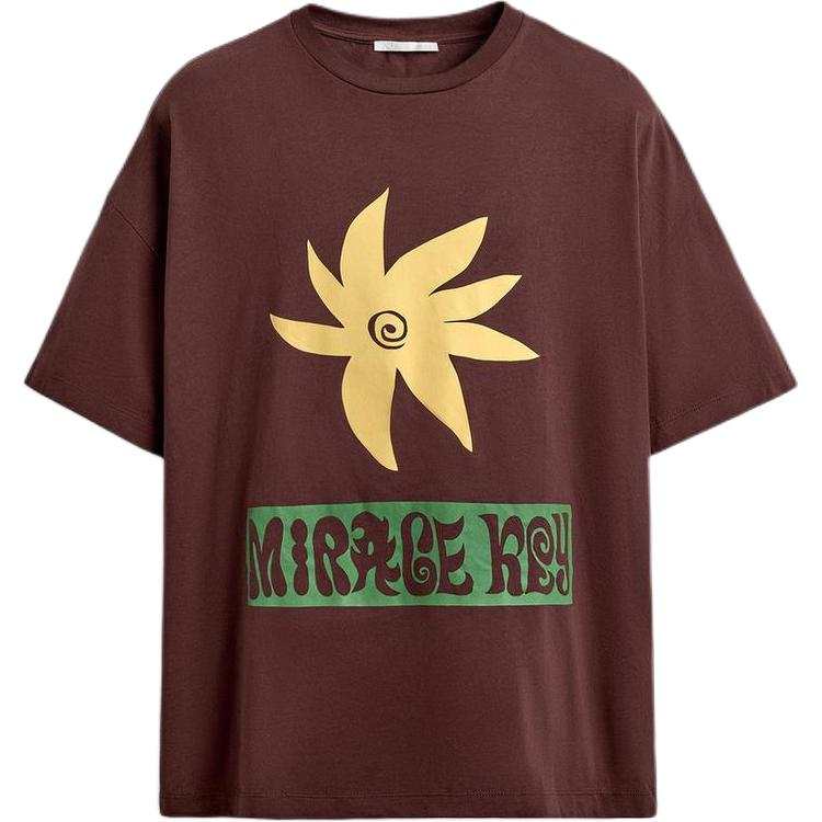 ZARA T Shirts Men's Chocolate Crew Neck Moderate