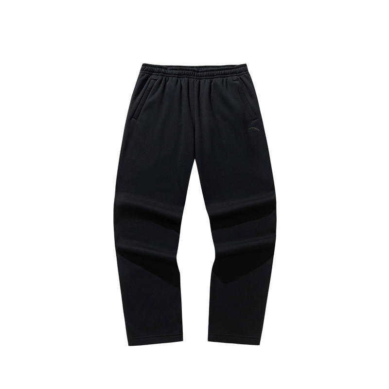 Anta Fleece Lined Thermal Straight Fit Training Fashion Versatile Campus Commute Sweatpants Men's Basic Black