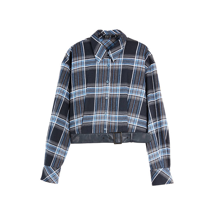 ELLE Shirts Women's Blue Lapel Moderate Shirt