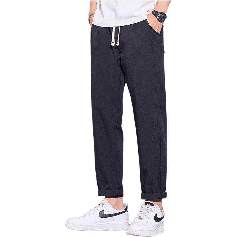 Tonlion Casual Pants Unisex Black Thin Straight Fit Pants