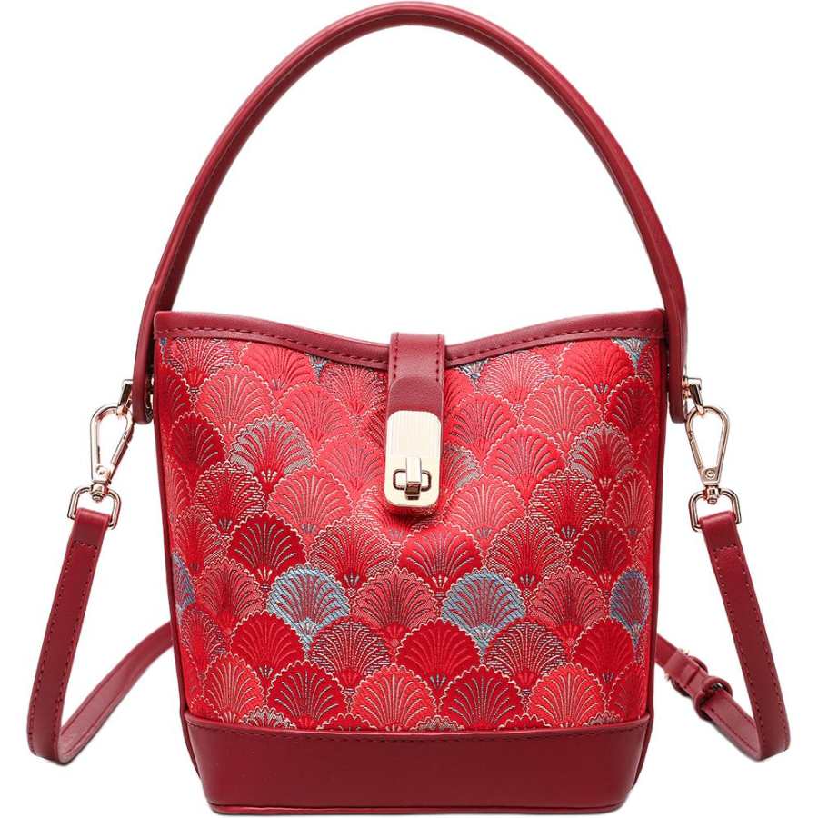 PAYOT Synthetic Leather Bucket Bag, Shoulder Bag, Crossbody Bag, Handbag Women's Purple Fan Red