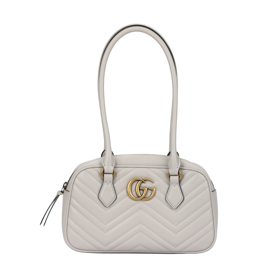 GUCCI GG Marmont Leather One Shoulder Handbag Women's Light Gray