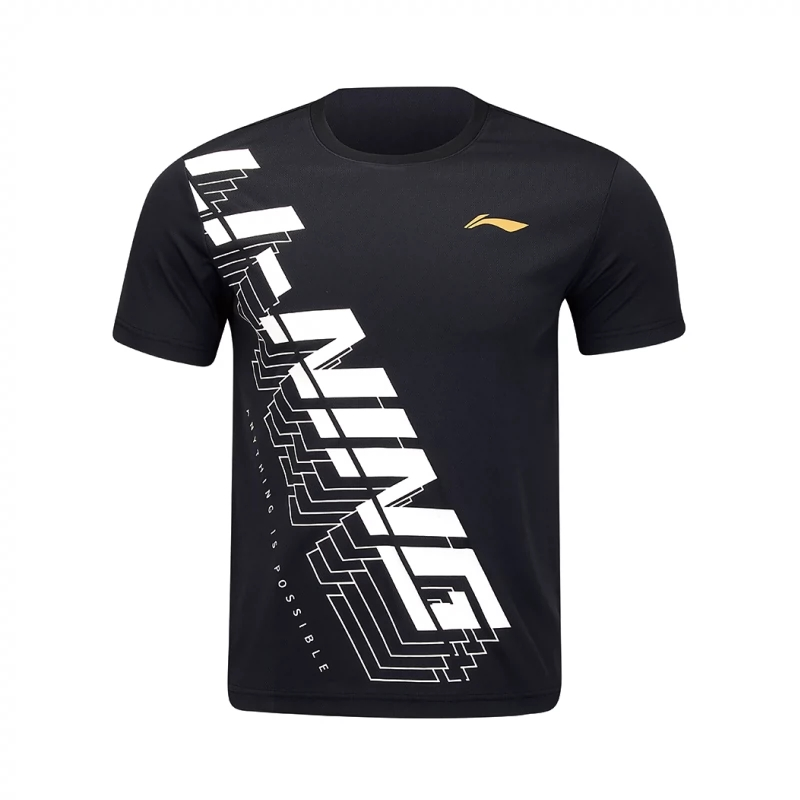 Li-Ning Li Ning T Shirts Unisex Black Crew Neck Moderate