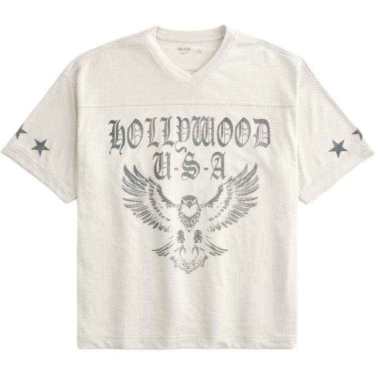 Hollister/ T Shirts Women's White V Neck Moderate Straight Fit