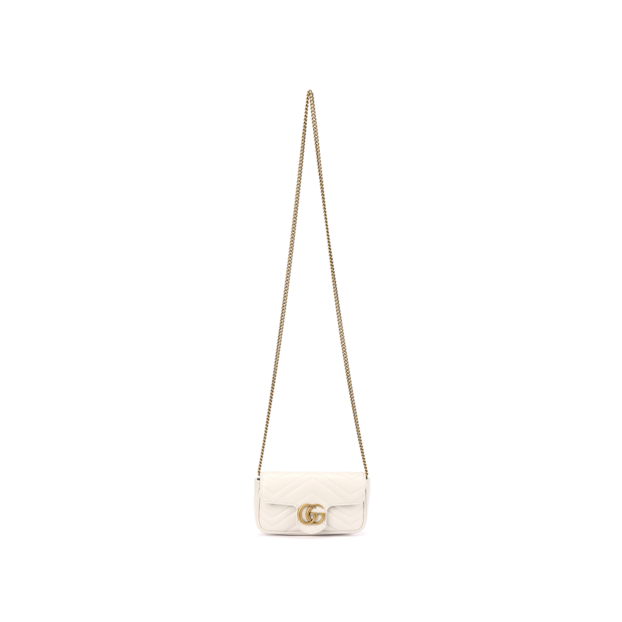 GUCCI GG Marmont Leather Crossbody Bag, Shoulder Bag Extra Mini Women's White