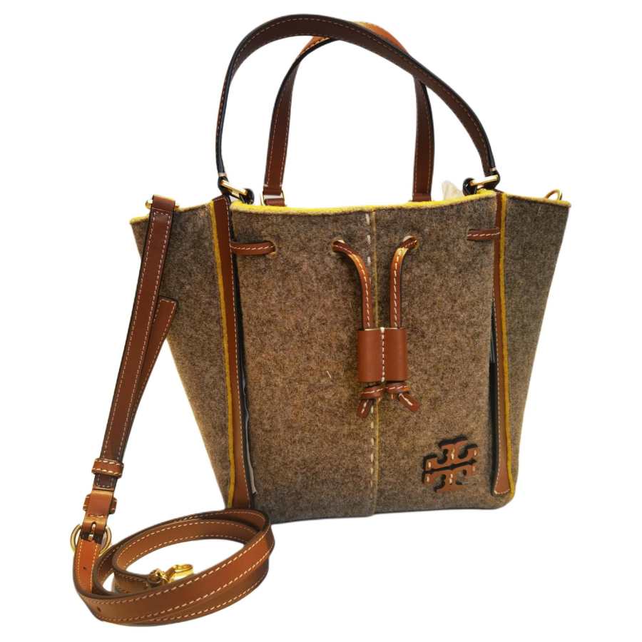 TORY BURCH McGraw Wool With Leather Shoulder Bag, Crossbody Bag, Handbag Women's Taupe