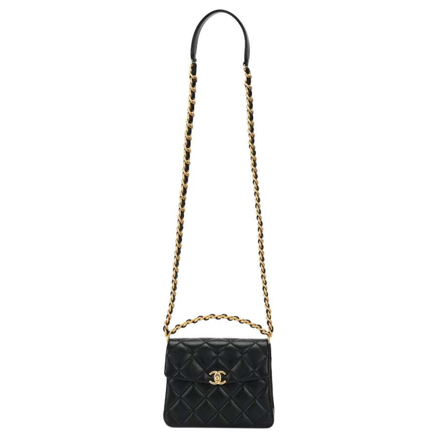 CHANEL Grain Embossed Shiny Calfskin Flap Bag, Handbag, Shoulder Bag, Crossbody Bag Mini Women's Black