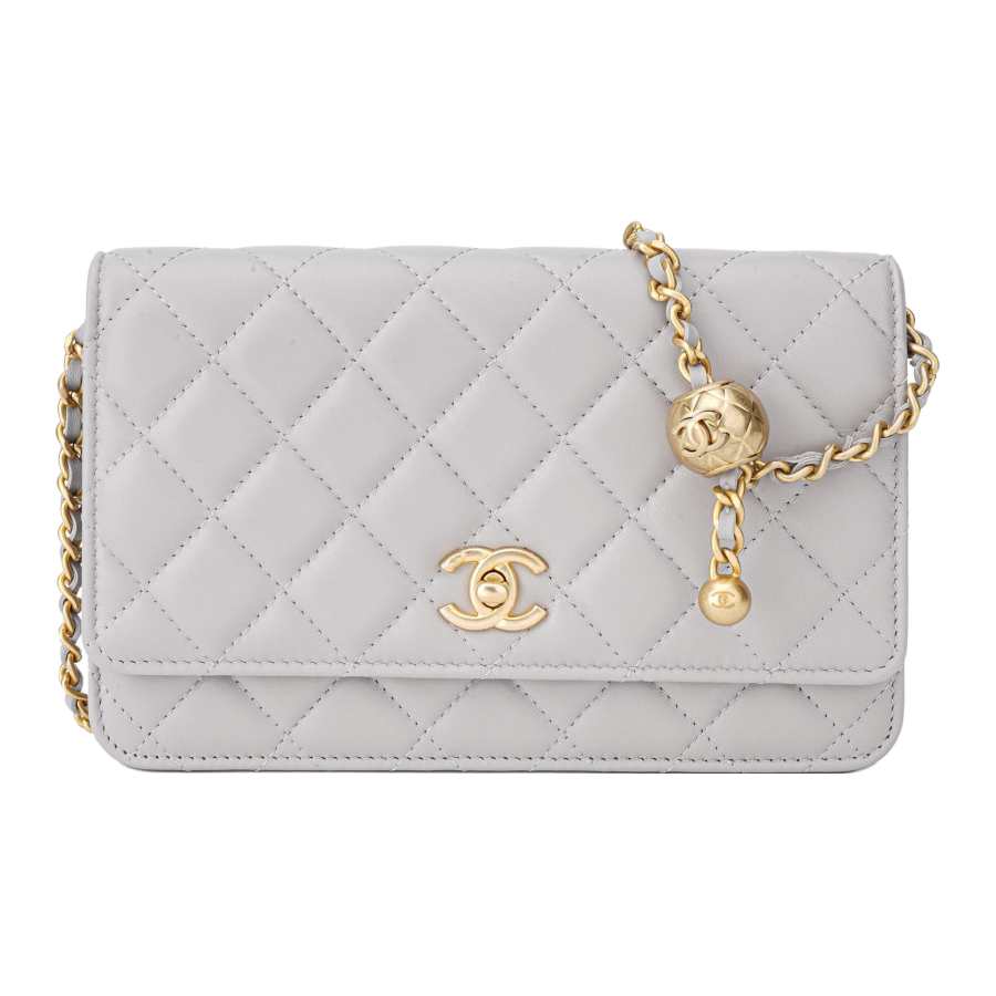 CHANEL WOC Sheepskin Material Gold Metal Shoulder Bag, Crossbody Bag Mini Women's Light Gray