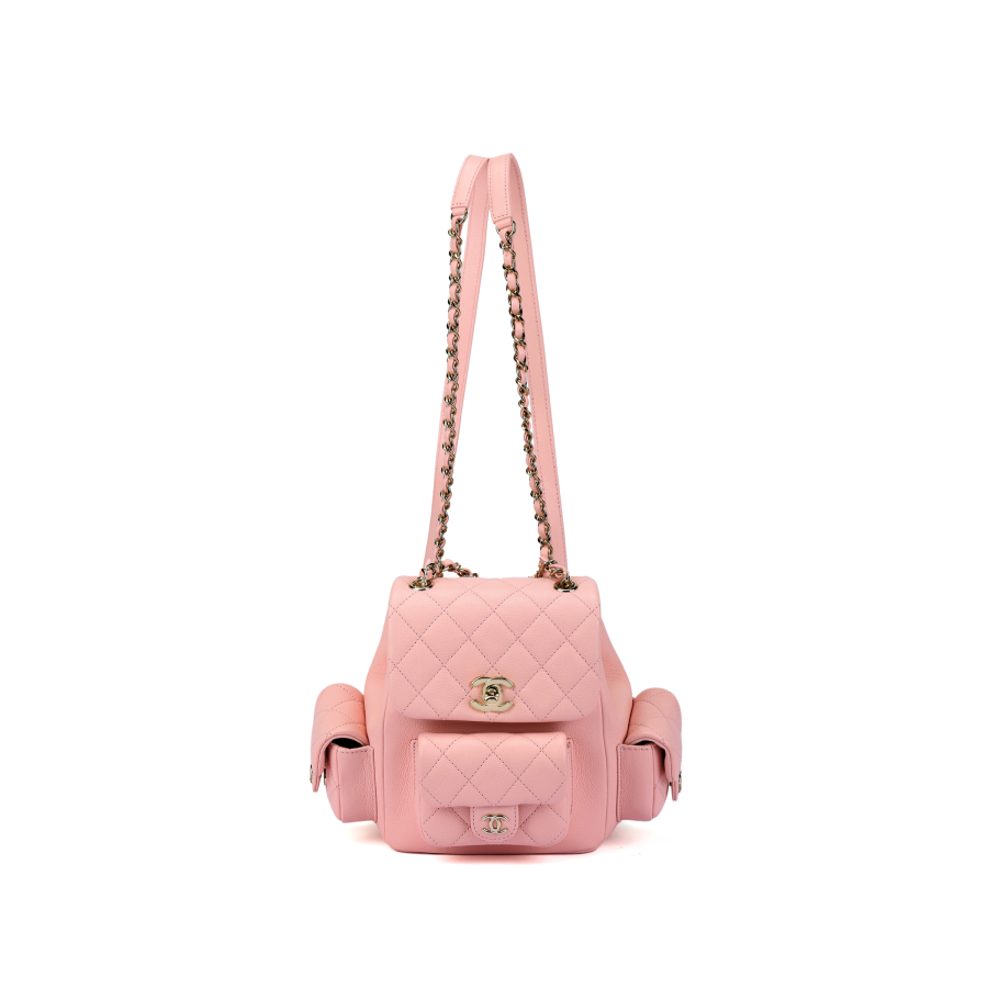 CHANEL Grain Cow Leather Material Gold Chain Backpack Women's Light Pink Red