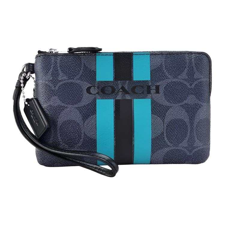 COACH COACH Corner Zip Short PVC Clutch Medium Women's Navy Blue