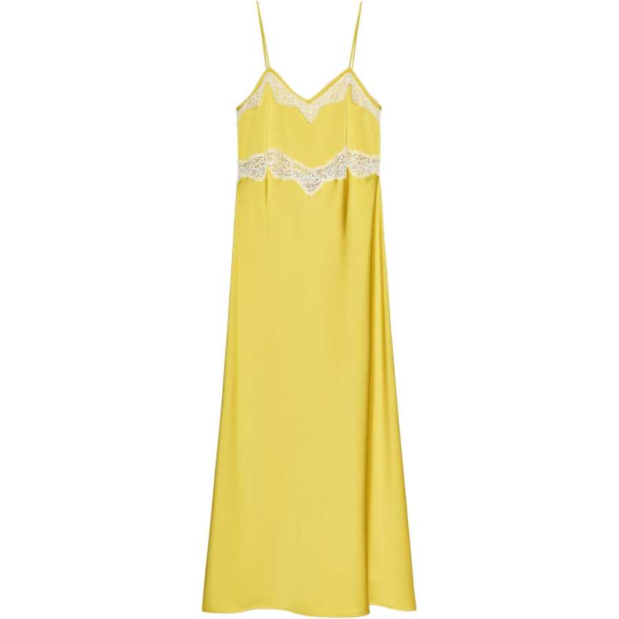 ZARA Slip Dresses Women's Mustard V Neck Moderate Mid Length