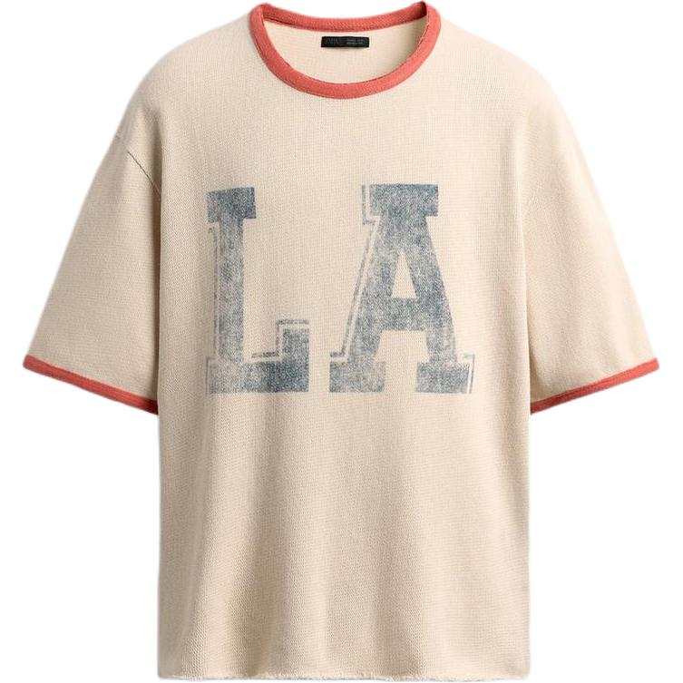 ZARA T Shirts Men's Dark Beige Crew Neck