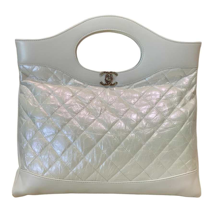 CHANEL Calfskin Crossbody Handbag Women's Beige