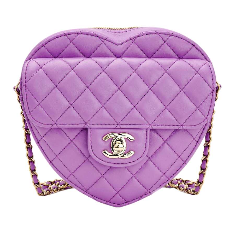 CHANEL Lambskin Heart Bag, Chain Bag, Shoulder Bag, Crossbody Bag Women's Purple