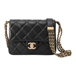 CHANEL Litchi Cow Leather Flap Bag, Envelope Bag, Shoulder Bag, Crossbody Bag Small Women's Black