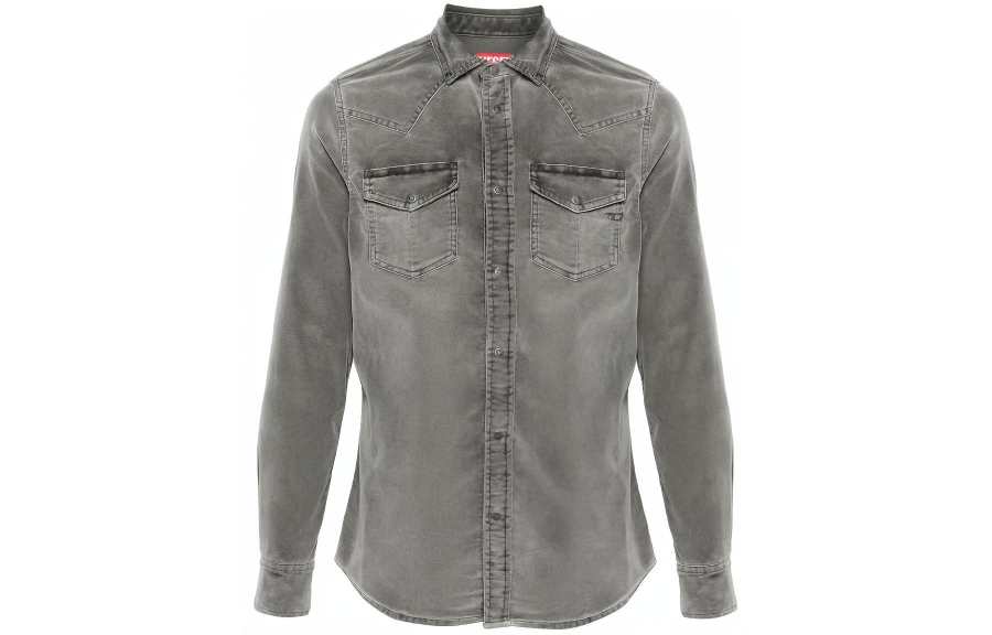 DIESEL Shirts Men's Gray Lapel Moderate Shirt