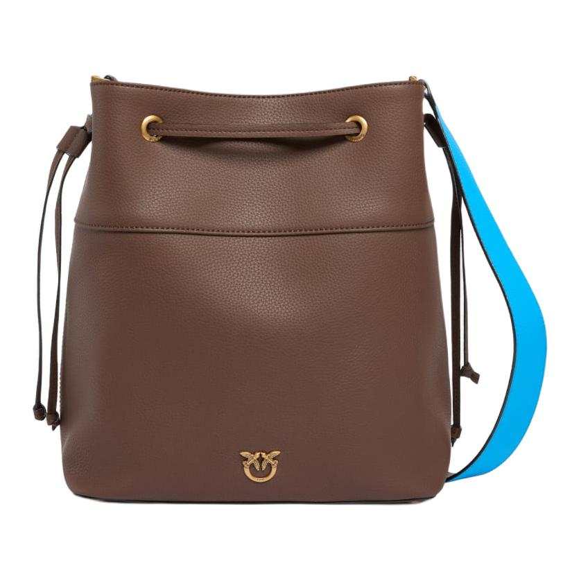 PINKO Love Birds Grain Leather Bucket Bag, Shoulder Bag Medium Women's Brown
