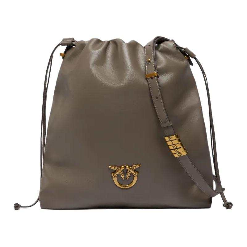 PINKO Cow Leather Shoulder Bag Medium Women's Dark Brown