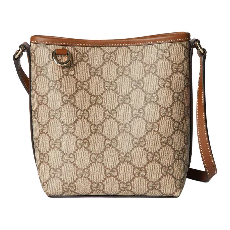 GUCCI GG Emblem Brand Logo Coated Fabric Bucket Bag, Shoulder Bag Mini Women's Beige & Dark Brown