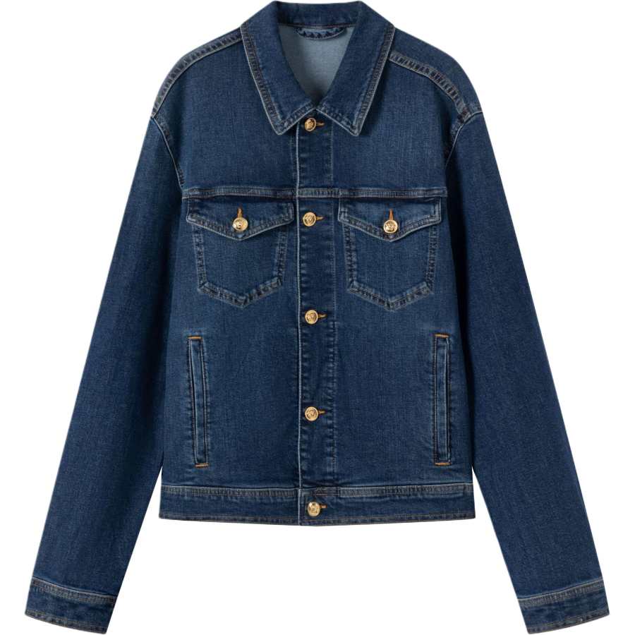 VERSACE Denim Jackets Unisex Blue Lapel Moderate Straight Fit