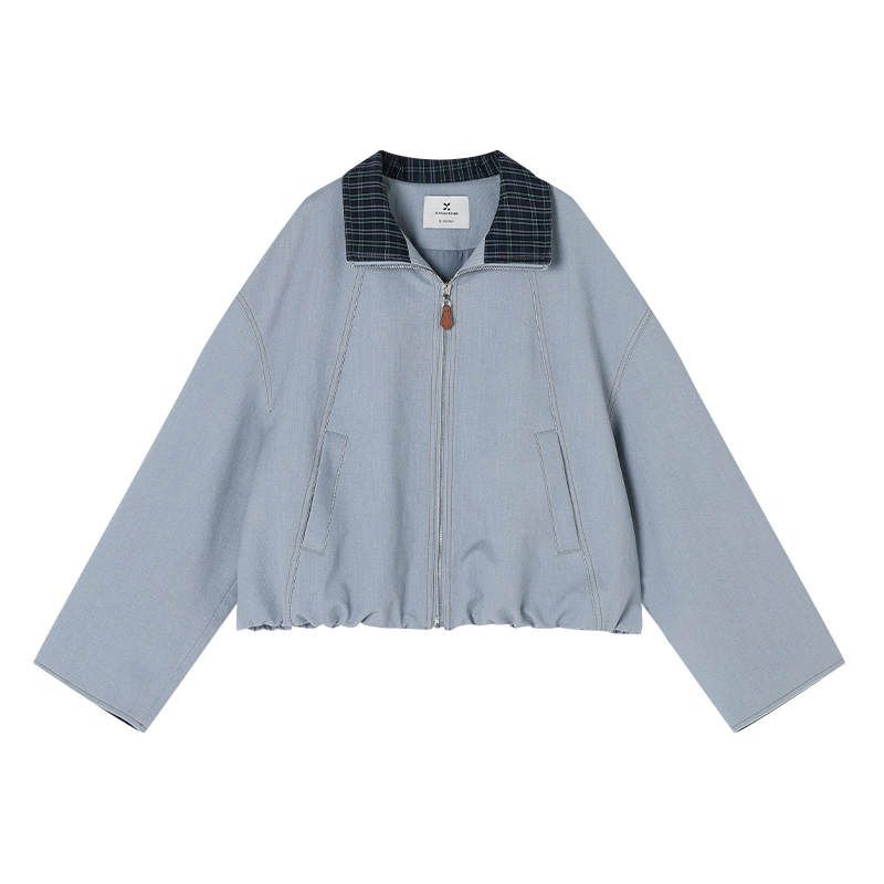XIANGYING Jackets Women's Light Blue Lapel Moderate Workwear