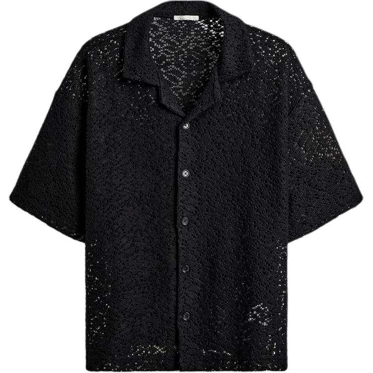 ZARA Shirts Men's Black Cuban Collar Moderate