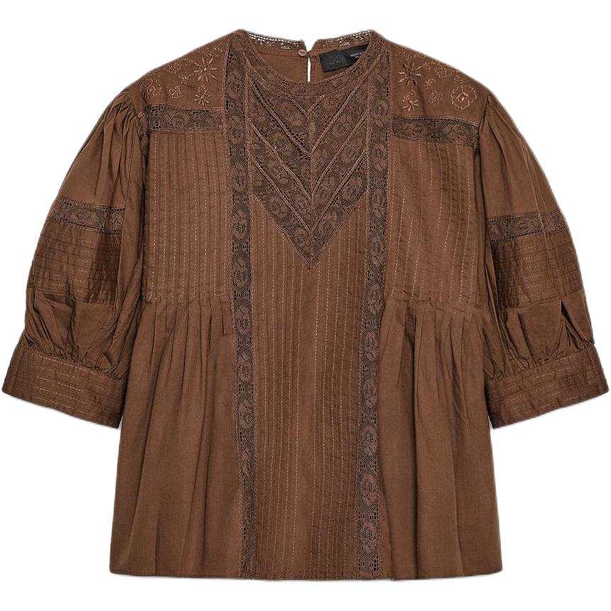 ZARA ZW Shirts Women's Brown Crew Neck Moderate