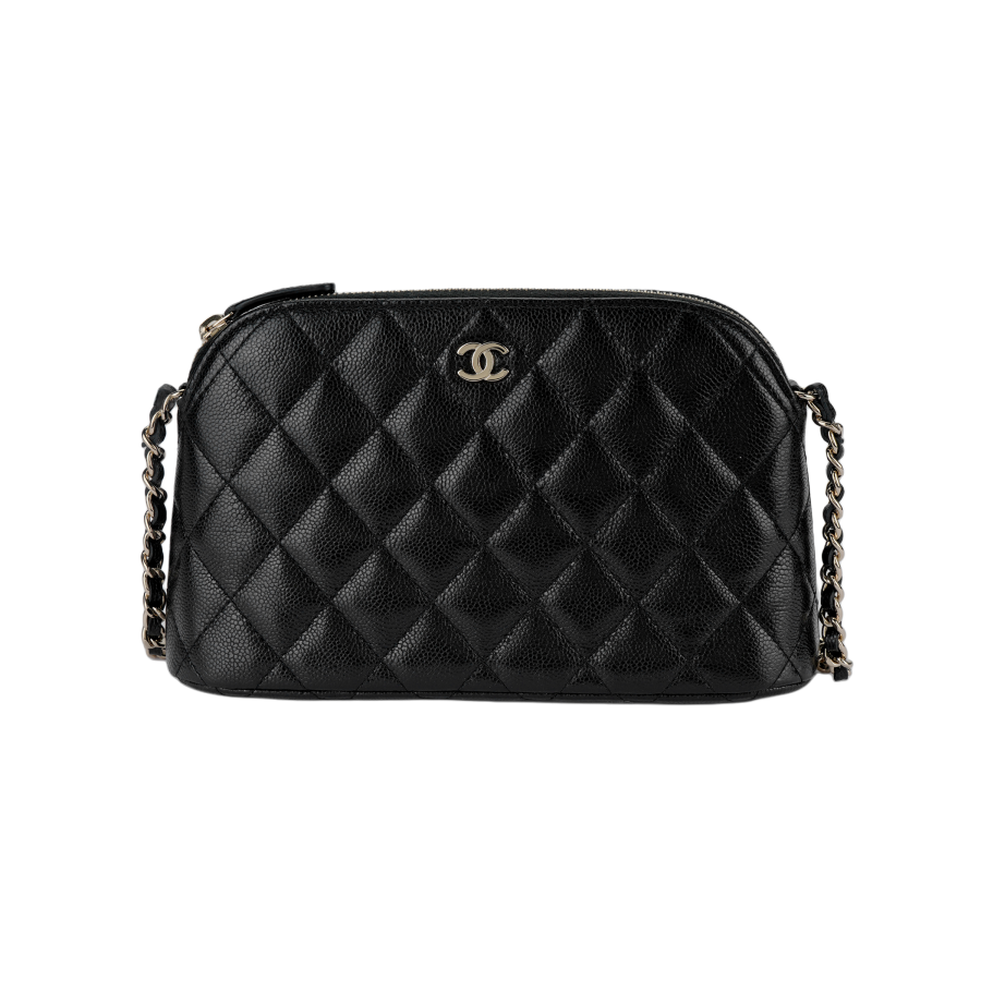 CHANEL Litchi Cow Leather Shoulder Bag, Crossbody Bag Women's Black