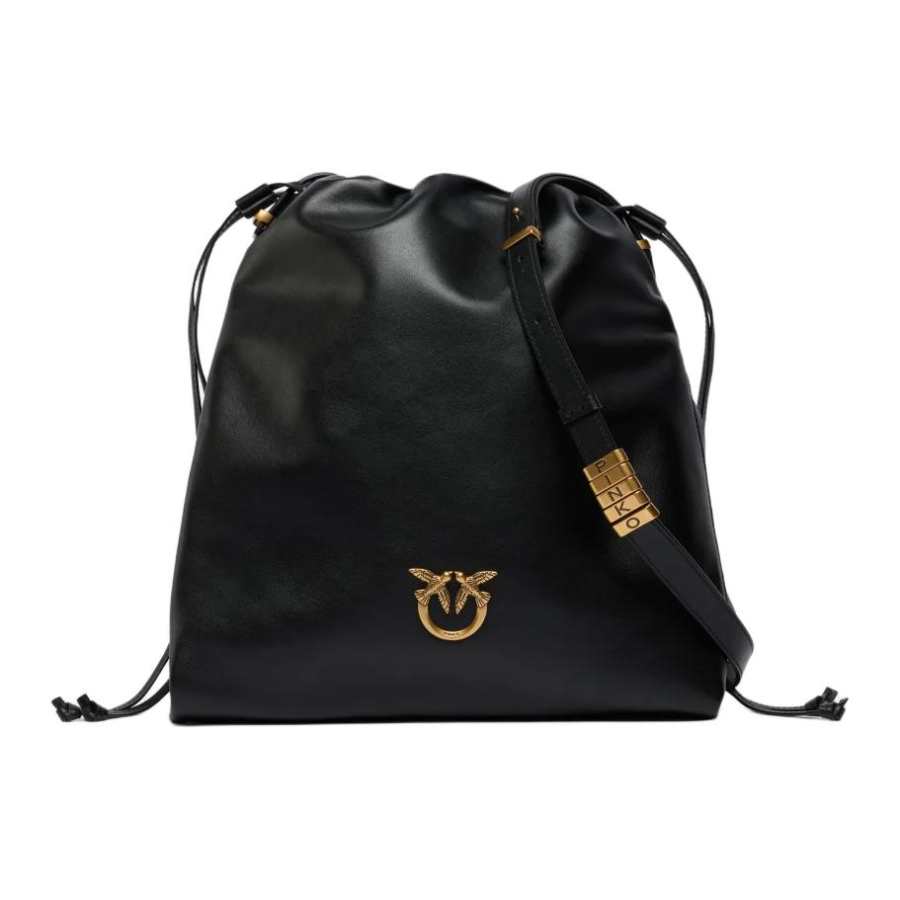 PINKO Cow Leather Shoulder Bag Medium Women's Black