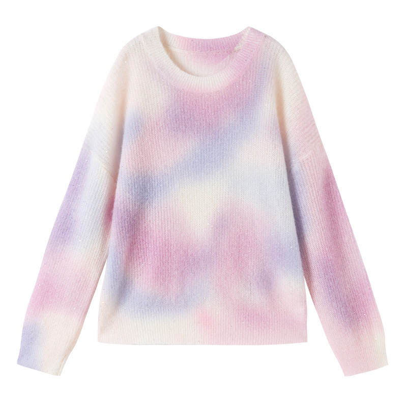 XIANGYING Knitwear Women's Silver Peony Crew Neck Moderate A Line