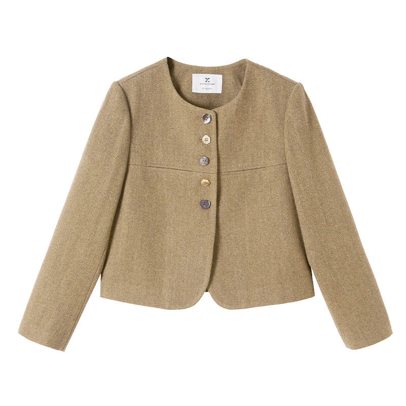 XIANGYING Cropped Coats Women's Coffee Crew Neck Moderate