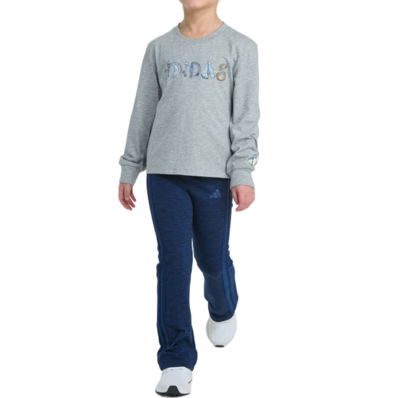 Adidas Adidas Casual Sportswear Long Sleeve Graphic Heather Tee & Flare Pant Set 2 Piece Set Kids'