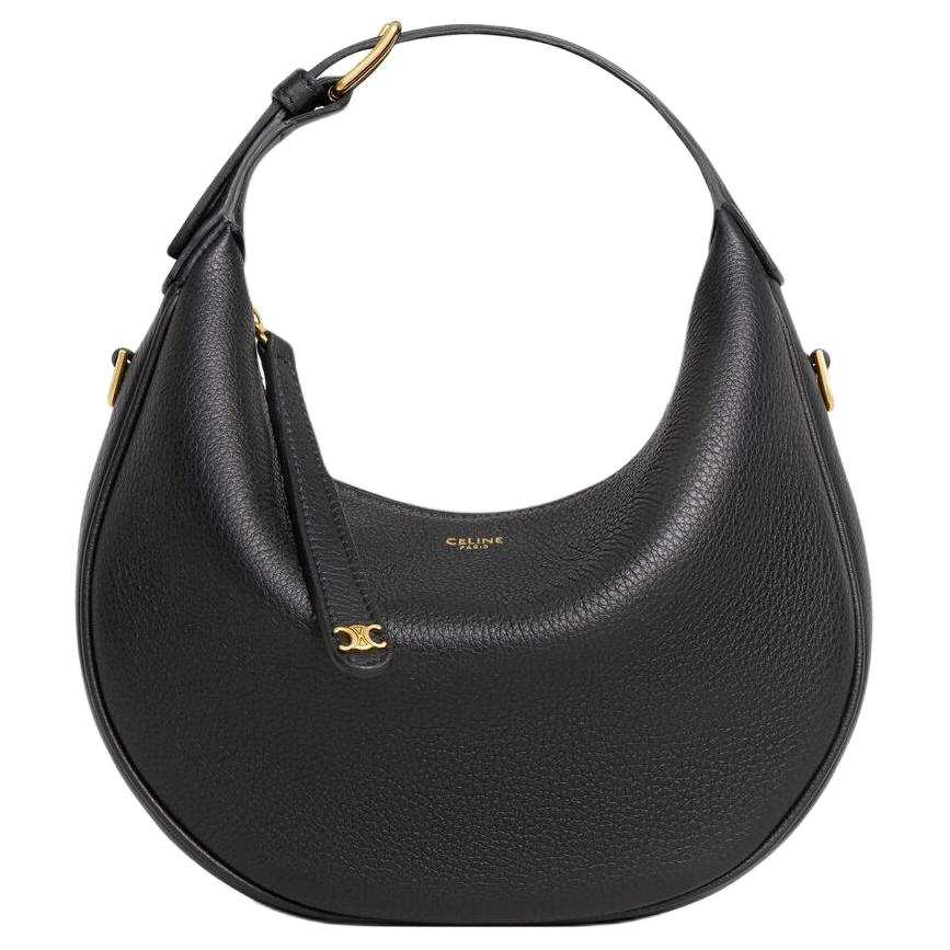 CELINE LULU Grain Calfskin One Shoulder Handbag Regular Women's Black