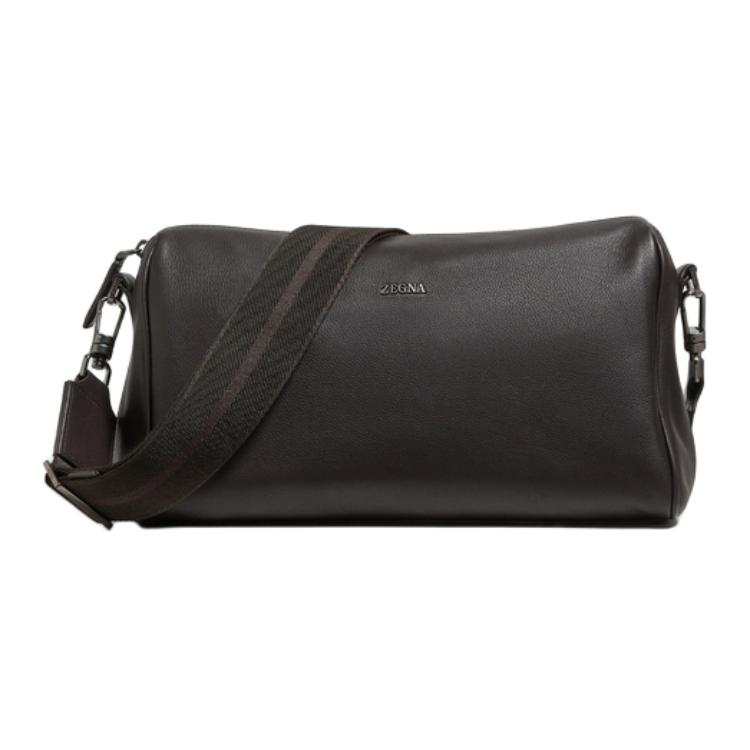 Ermenegildo Zegna Cow Leather Shoulder Bag, Crossbody Bag Unisex Dark Brown