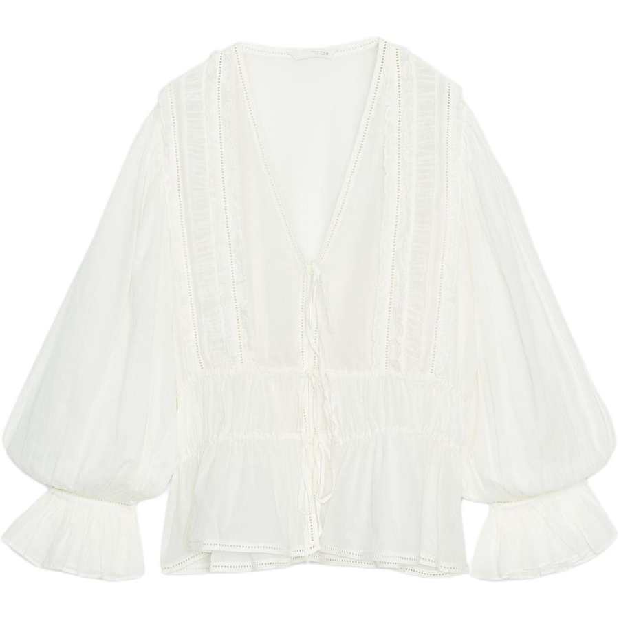 ZARA ZW Shirts Women's Frosted White V Neck Moderate