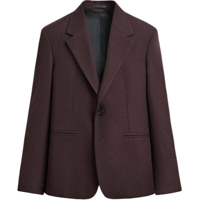 ZARA Business Suits Men's Burgundy Red Color Suit Collar Moderate Business Suit