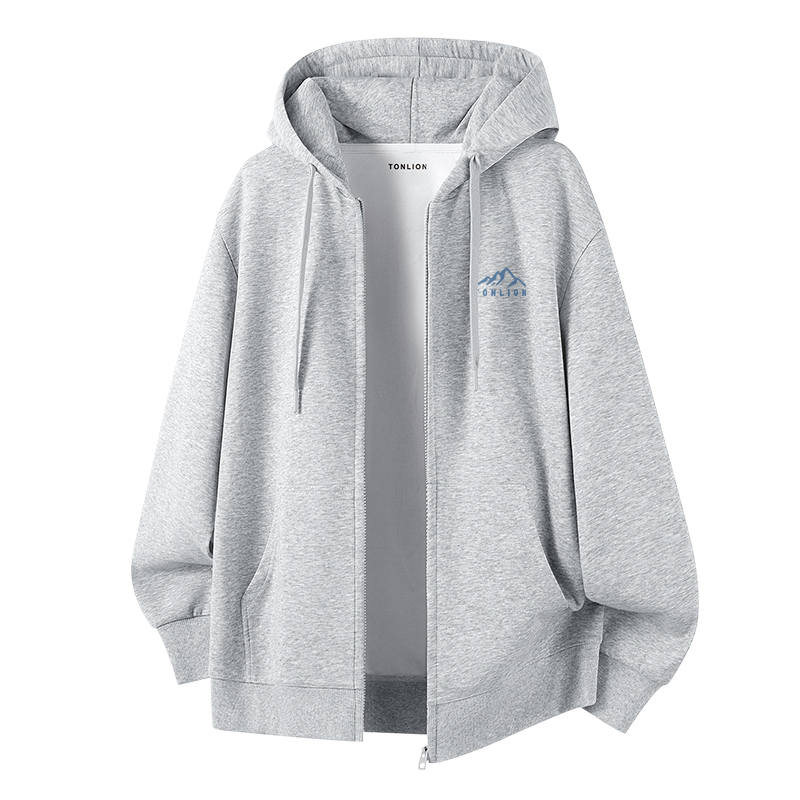Tonlion Sweatshirts Unisex Hooded Moderate Cardigan