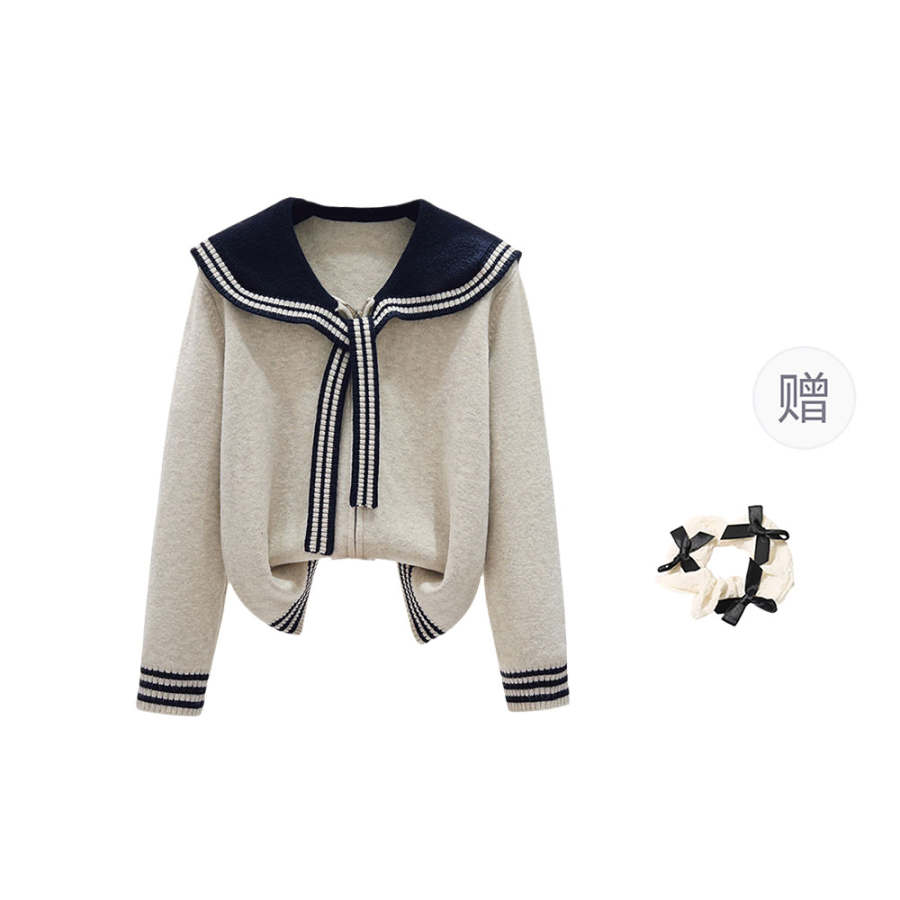 CPAURA Knitwear Women's Navy Collar Moderate Cardigan