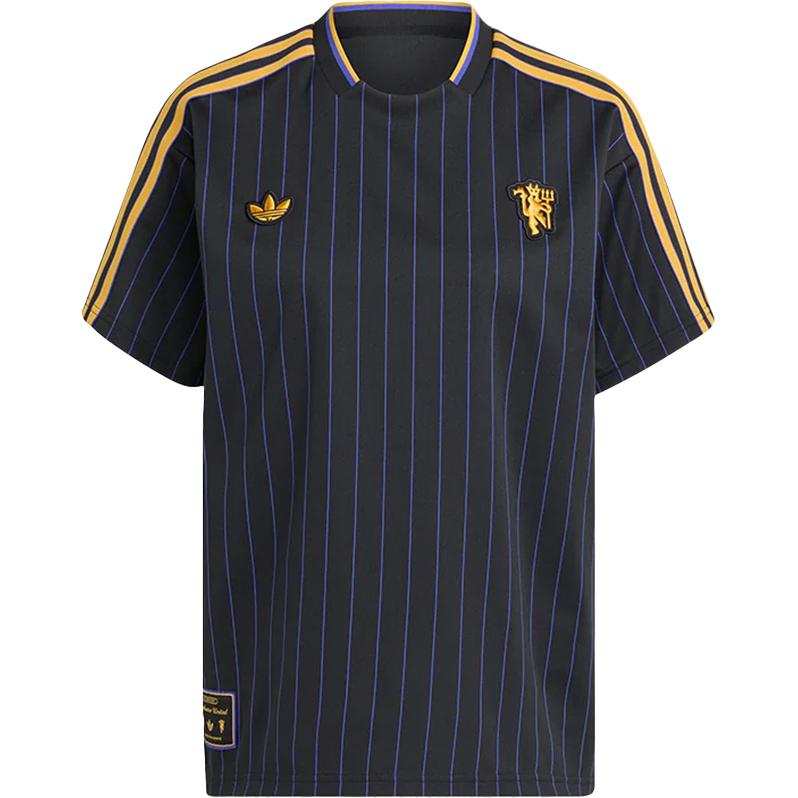 Adidas Originals Adidas pinstripe-striped three-stripe logo T-shirt